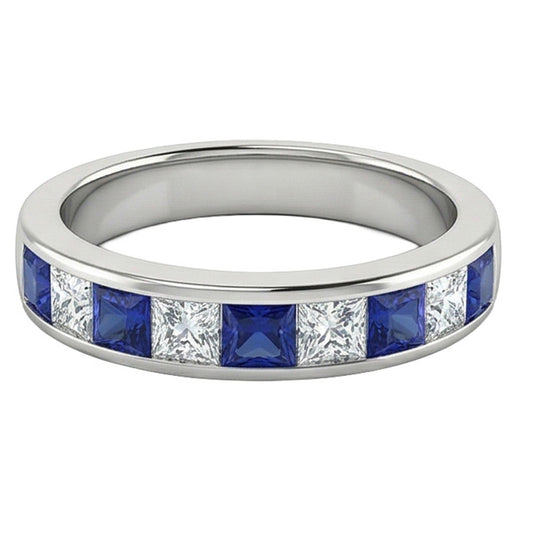 Saphir & Aus der Erde Abgebauter Natürlicher Diamant Prinzessin Eternity Band 1 Karat Weißgold