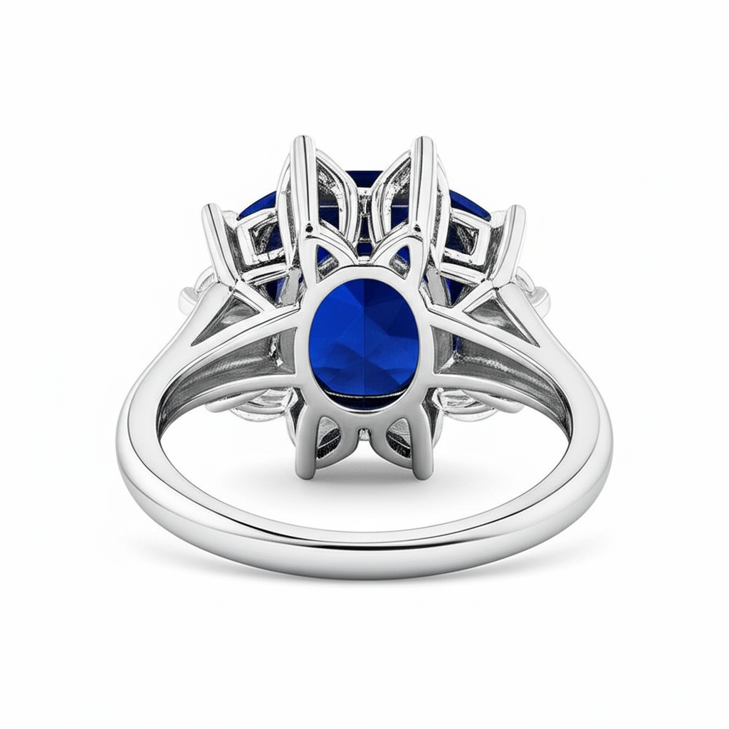 Saphir im Kissenschliff mit Aus der Erde Abgebauter Natürlicher Diamanten 3.50 ct Jubiläumsring Weiß