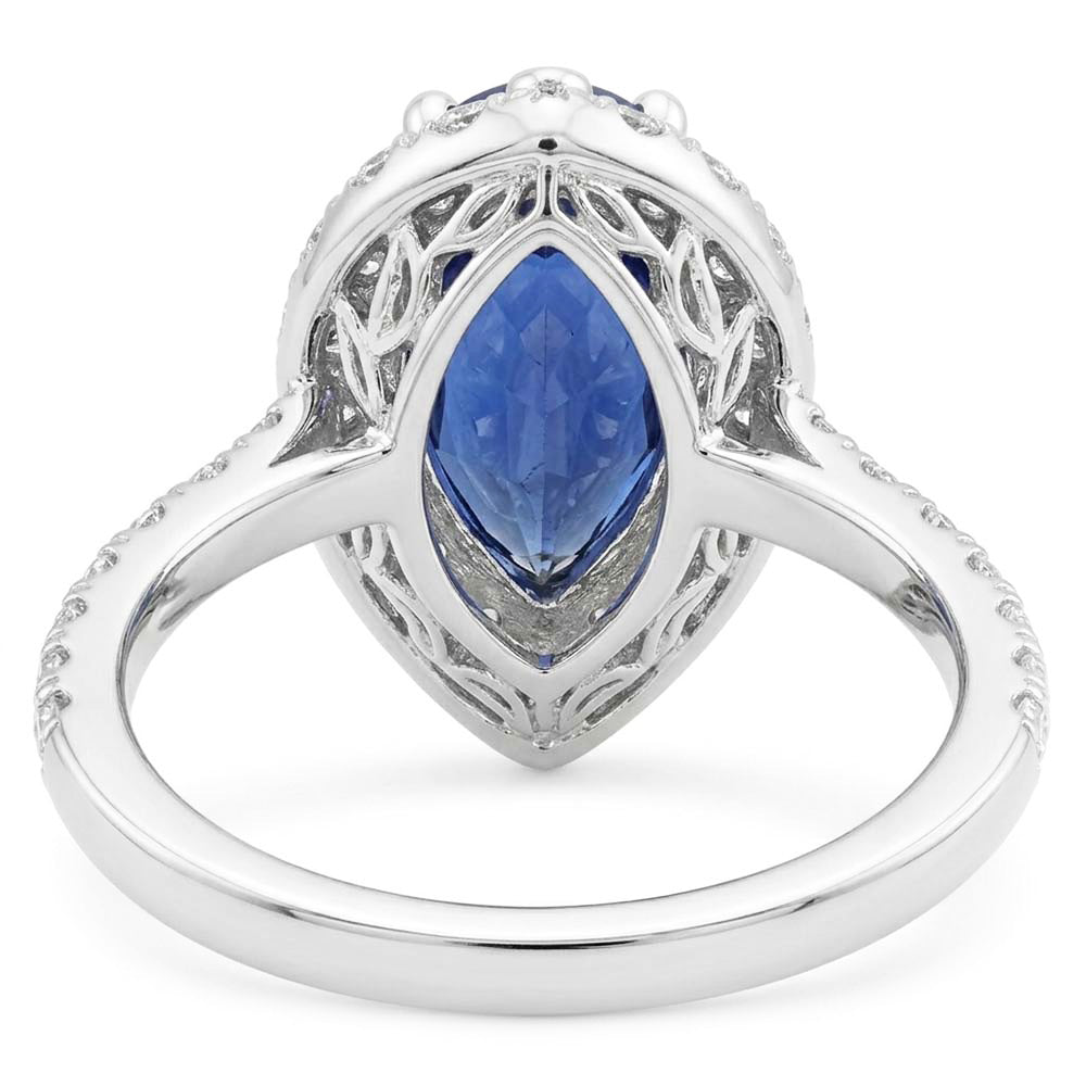 Saphir- und Aus der Erde Abgebauter Natürlicher Diamantring im Birnenschliff