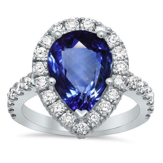 Saphir- und Diamantring im Birnenschliff