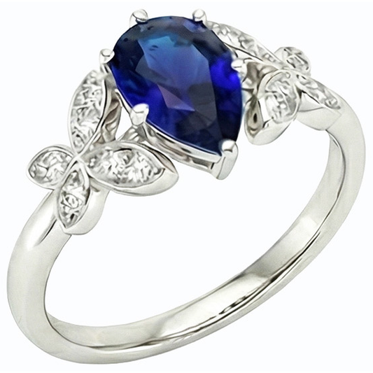 Schmetterlings-Natürlicher Diamant ( nicht im Labor gezüchtet )-Verlobungsring Birne Ceylon Saphir 3 Karat