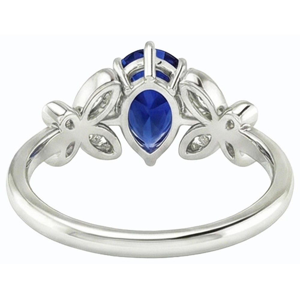 Schmetterlings-Natürlicher Diamant ( nicht im Labor gezüchtet )-Verlobungsring Birne Ceylon Saphir 3 Karat
