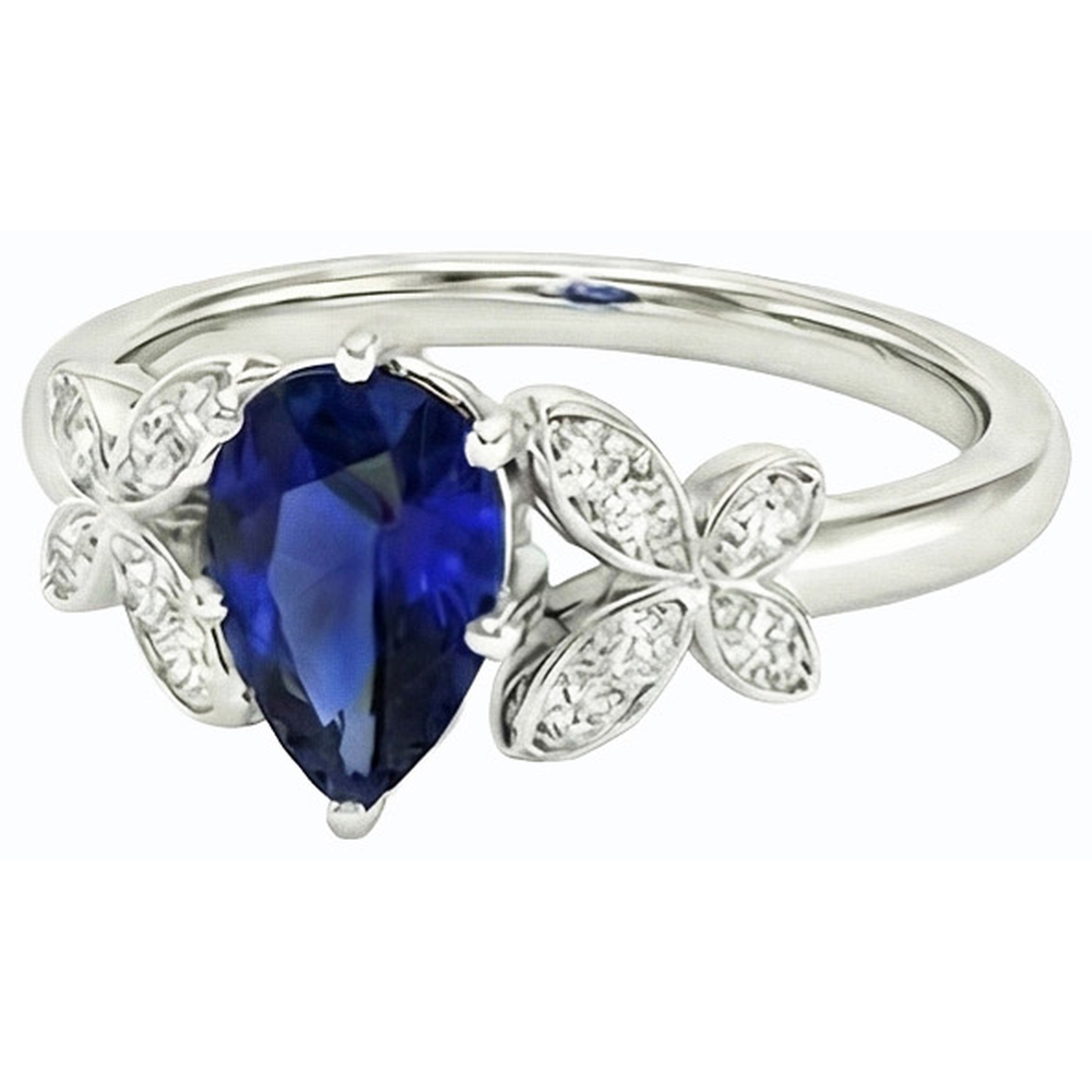 Schmetterlings-Natürlicher Diamant ( nicht im Labor gezüchtet )-Verlobungsring Birne Ceylon Saphir 3 Karat