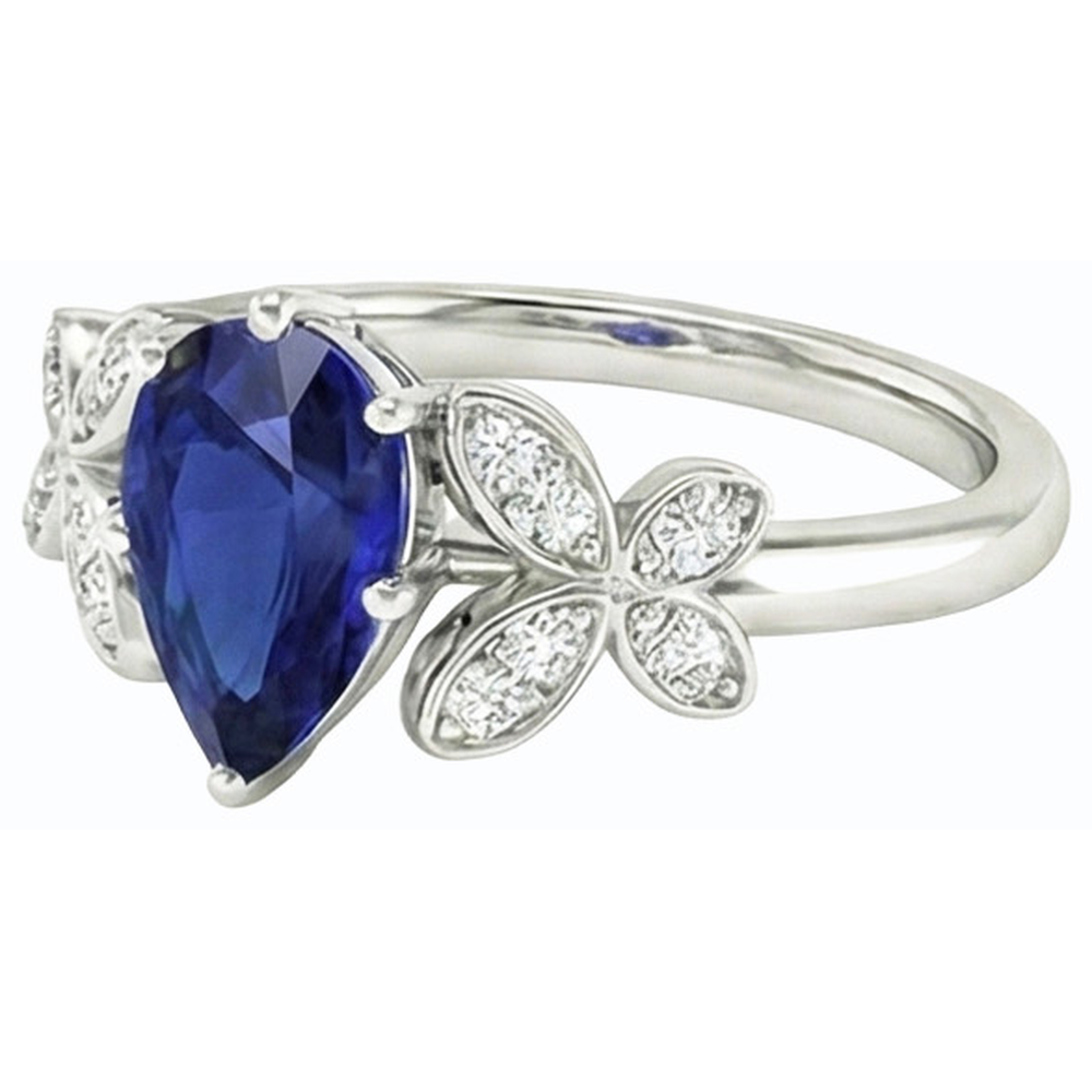 Schmetterlings-Natürlicher Diamant ( nicht im Labor gezüchtet )-Verlobungsring Birne Ceylon Saphir 3 Karat