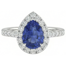 Schöne Birnenform Sri Lanka Blauer Saphir-Aus der Erde Abgebauter Natürlicher Diamant-Ring Gold 2 Ct
