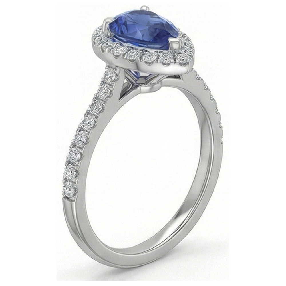 Schöne Birnenform Sri Lanka Blauer Saphir-Aus der Erde Abgebauter Natürlicher Diamant-Ring Gold 2 Ct