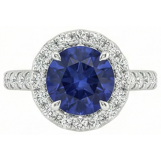 Schöner blauer Tansanit mit Aus der Erde Abgebauter Natürlicher Diamantring 2,25 Karat Weißgold 14K