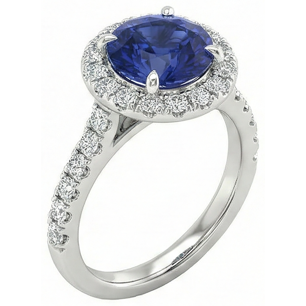 Schöner blauer Tansanit mit Aus der Erde Abgebauter Natürlicher Diamantring 2,25 Karat Weißgold 14K
