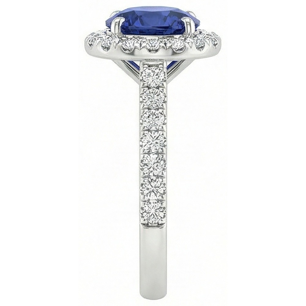 Schöner blauer Tansanit mit Aus der Erde Abgebauter Natürlicher Diamantring 2,25 Karat Weißgold 14K