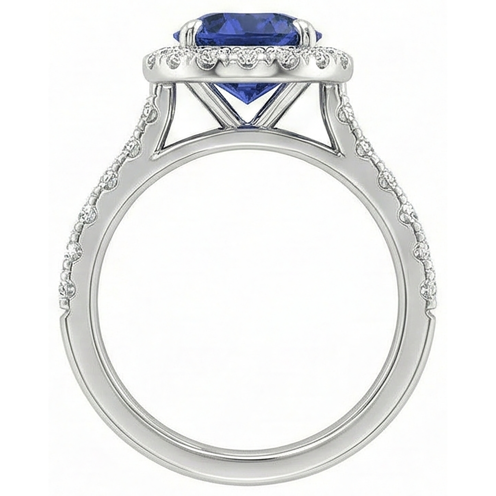 Schöner blauer Tansanit mit Aus der Erde Abgebauter Natürlicher Diamantring 2,25 Karat Weißgold 14K