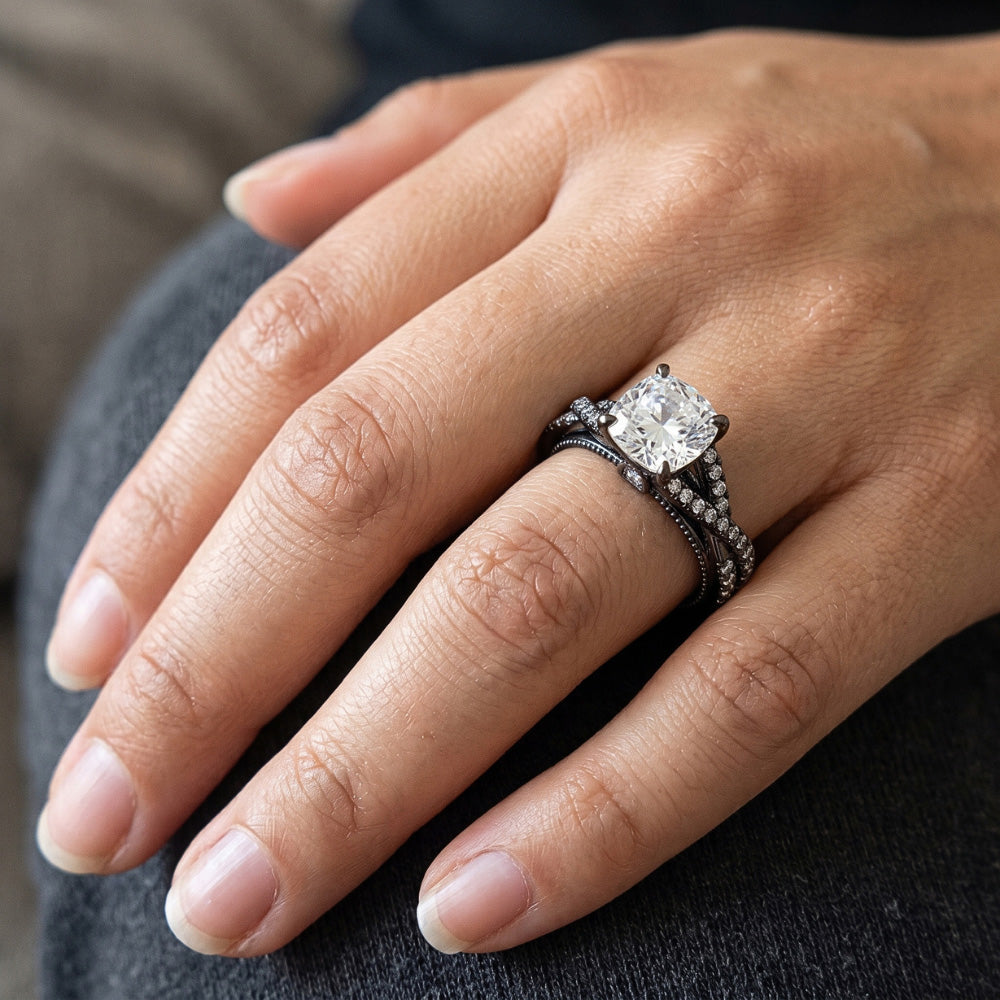 Schwarz Gold Echten Kissen Natürliche Aus der Erde Abgebauter Natürlicher Diamant Damen Ring Mit Akzenten