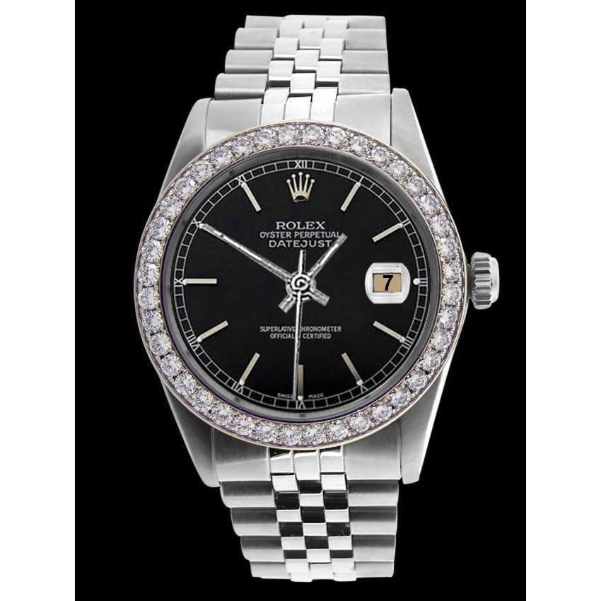 Schwarze Herrenuhr mit Zifferblatt und Lünette, Rolex Datejust Jubilee Edelstahl SCHNELLES EINSTELLEN
