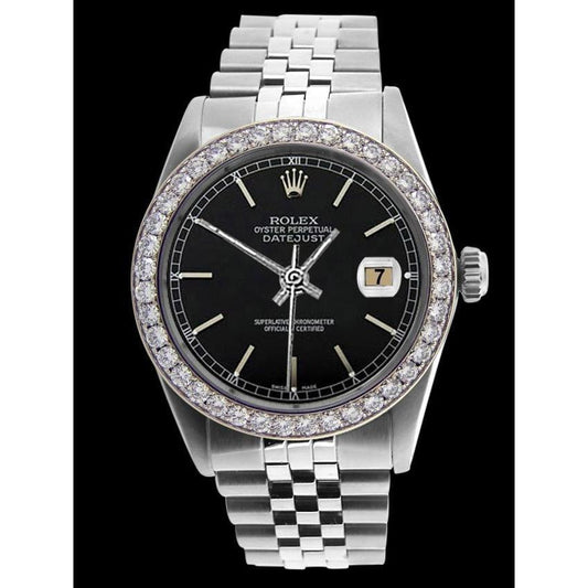 Schwarze Herrenuhr mit Zifferblatt und Lünette, Rolex Datejust Jubilee Edelstahl SCHNELLES EINSTELLEN
