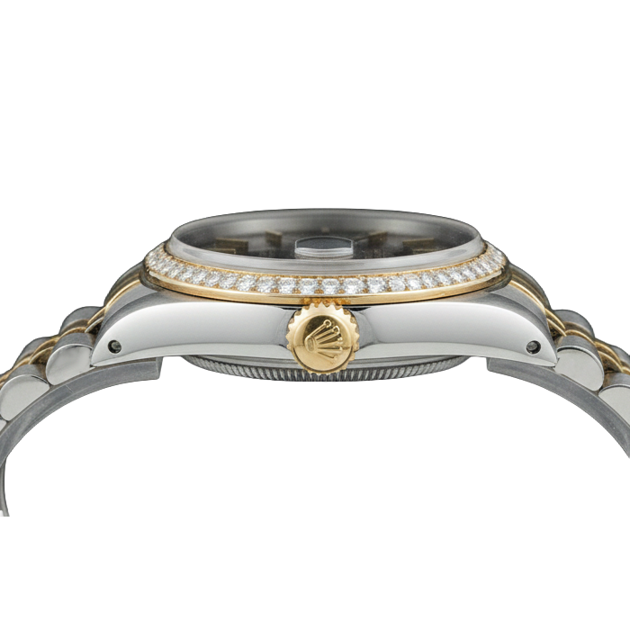 Schwarzes Stick-Zifferblatt Datejust Damen Rolex-Uhr Zweifarbig Jubilee