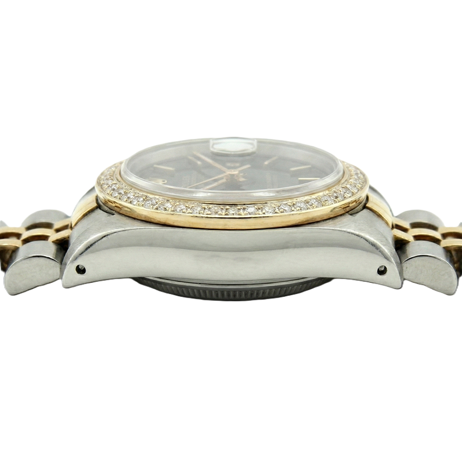 Schwarzes Stick-Zifferblatt Datejust Damen Rolex-Uhr Zweifarbig Jubilee