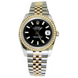 Schwarzes Stick-Zifferblatt, zweifarbige Rolex Datejust-Uhr für Herren und Damen, Rolex SCHNELLES EINSTELLEN