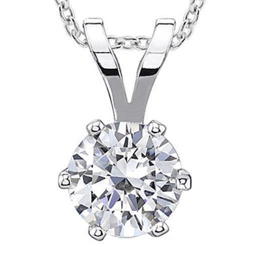Sechs Zinken Set Solitär Echt Diamant Halskette Anhänger 1,50 Karat WG 14K