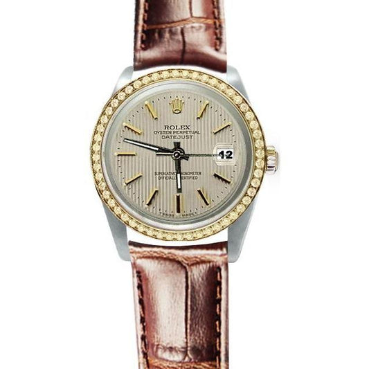 Sehr feine Herren-Date-Just-Rolex-Uhr mit Lünette, Lederband, Edelstahl und Gold, SCHNELLES SET
