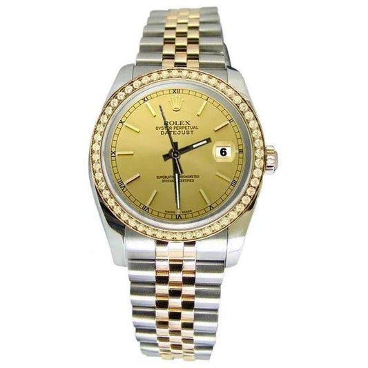 Sehr feine Rolex Datejust Herrenuhr mit Stick-Zifferblatt, Jubilee Zweifarbig SCHNELLES EINSTELLEN
