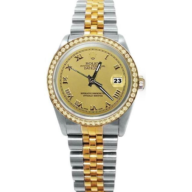 Sehr feine Rolex Datejust Uhr mit römischem Zifferblatt und Diamantlünette, zweifarbig, SCHNELLSET
