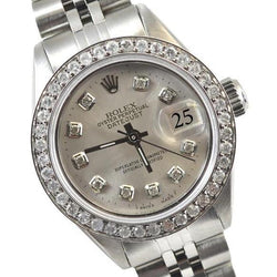 Silberne Rolex Datejust Diamantlünette Uhr Edelstahlarmband