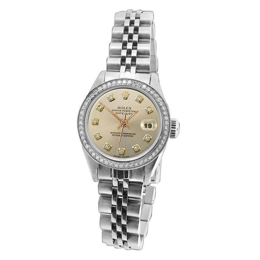 Silberne Uhr mit Diamant-Zifferblatt und Lünette, Edelstahl-Jubiläumsarmband, Rolex Datejust
