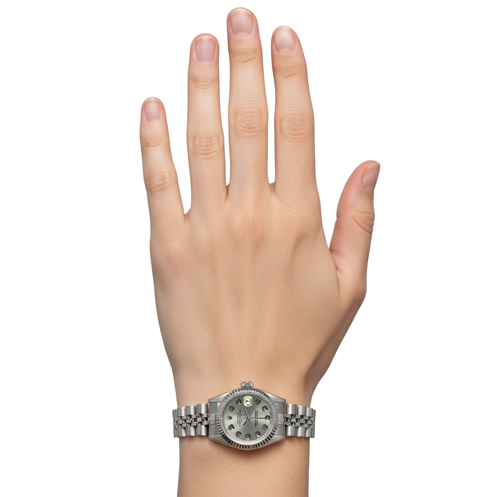 Silbernes Aus der Erde Abgebauter Natürlicher Diamant-Zifferblatt mit geriffelter Lünette und Datumsuhr, Edelstahl-Jubiläumsarmband P2