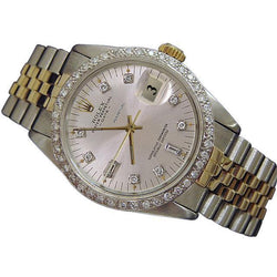 Silbernes Diamant-Zifferblatt mit Lünette, Rolex-Datums-Herrenuhr, Edelstahl-Jubiläumsarmband
