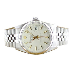 Silbernes Zifferblatt mit Lünette und zweifarbigem Rolex Datejust-Uhrenarmband
