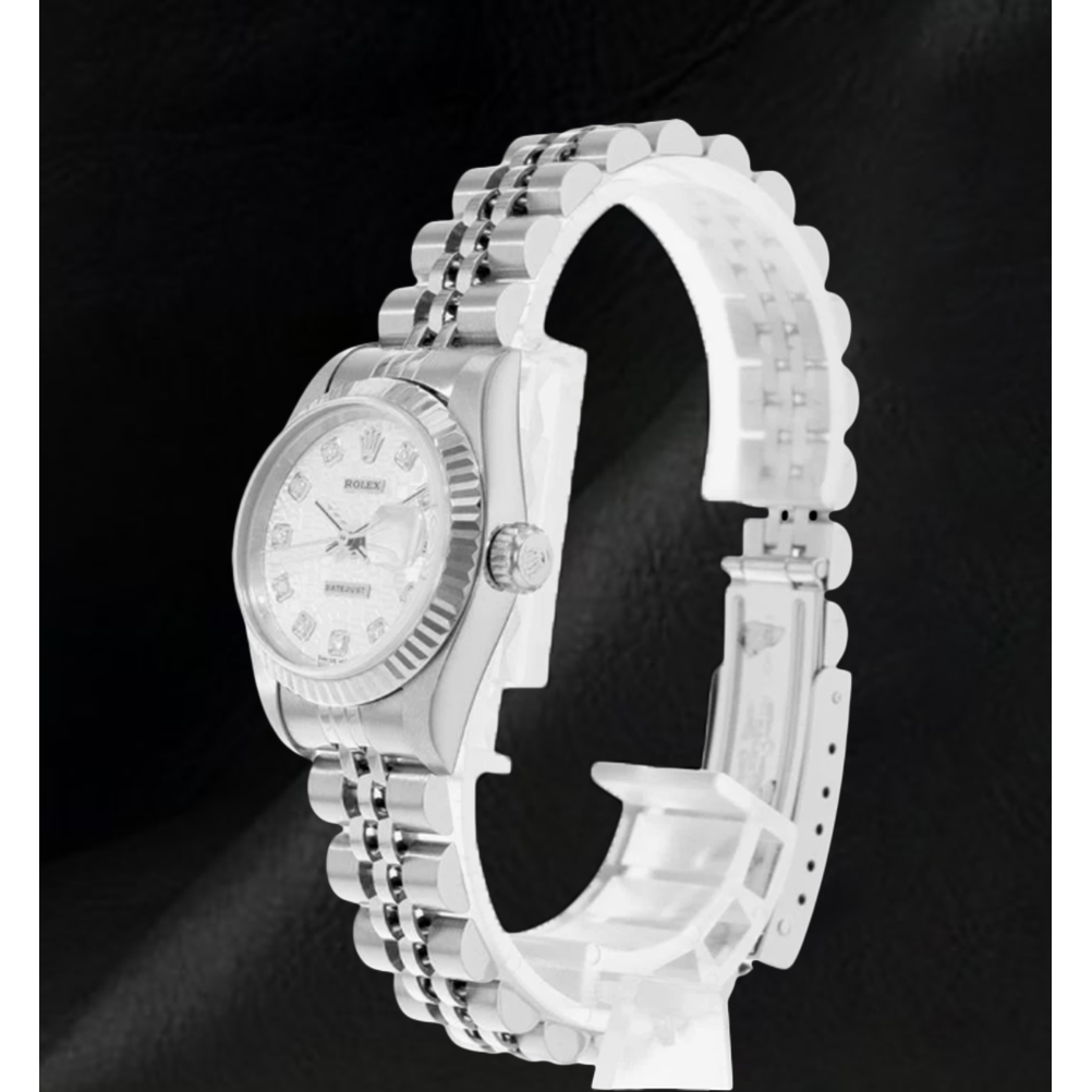 Rolex 26 mm Damenuhr Silbernes Diamantzifferblatt Jubilé-Armband Weißgold Jahr 2002