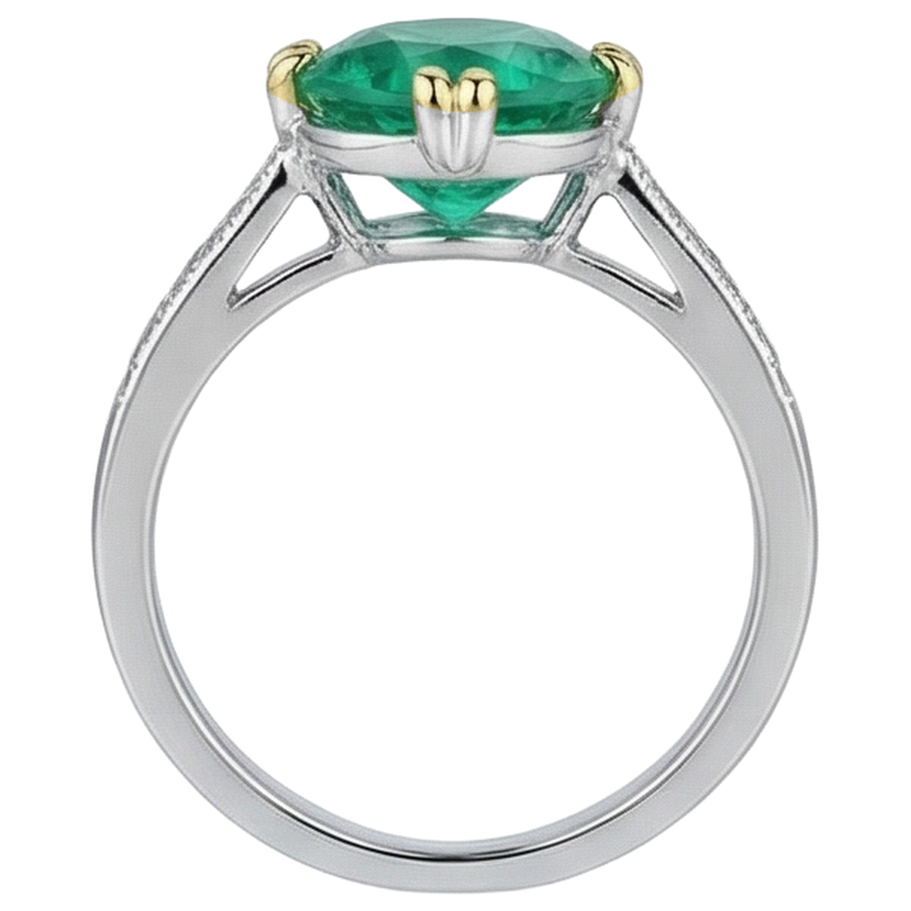 Edler Smaragd Schmuckstein-Ring 3,50-Karat 14 Karat Zweifarbig Gold – Rückansicht
