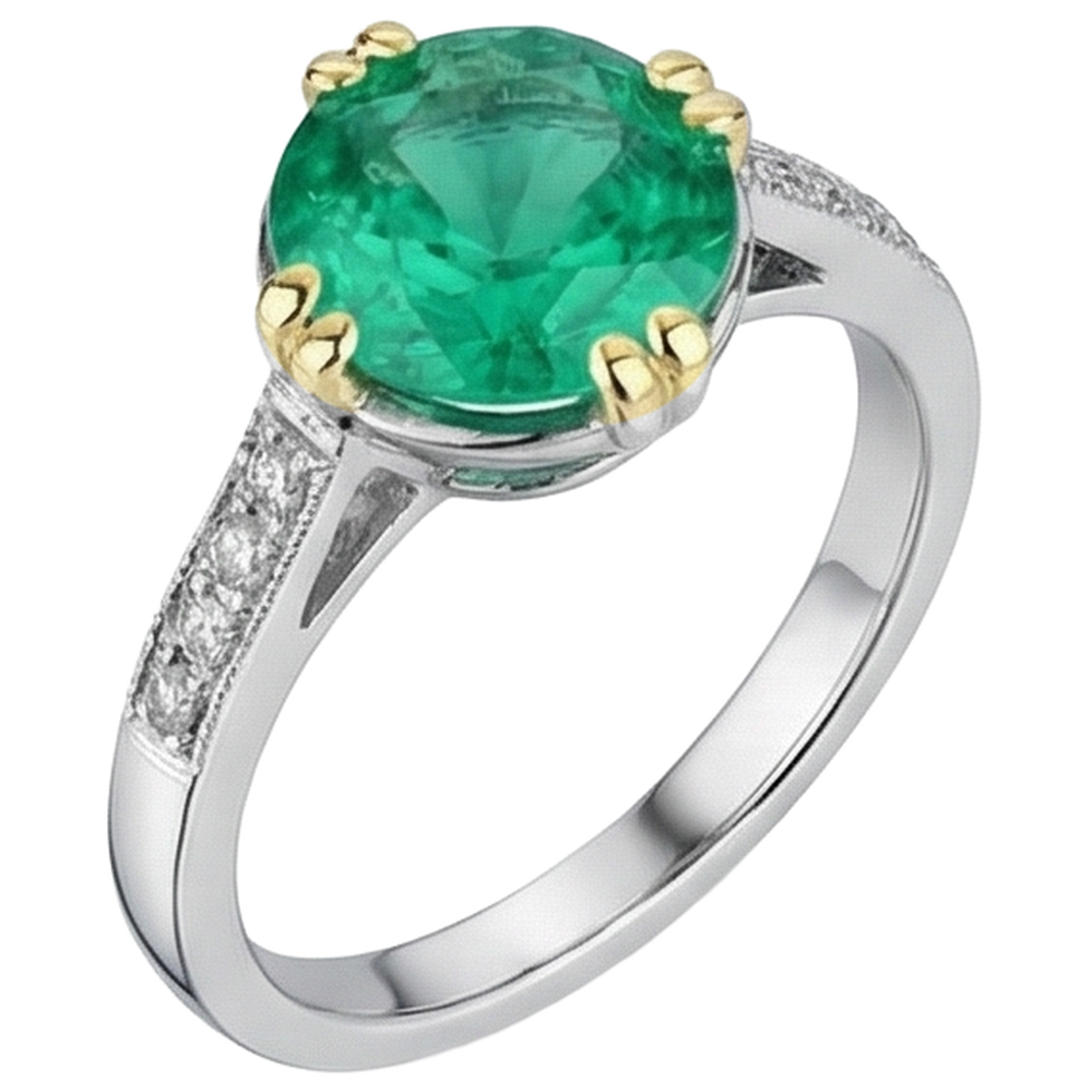 Erdgewonnener Edler Smaragd Schmuckstein-Ring 3,50 Karat 14 Karat Zweifarbig Gold – Seitenansicht