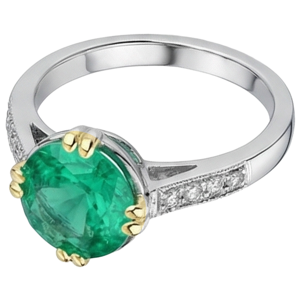 Rund-Brillant Edler Smaragd Ring in 14 Karat Zweifarbig Gold – Profilansicht
