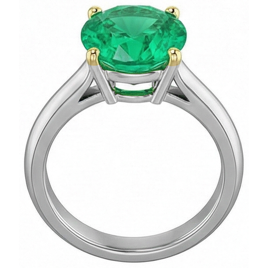 Smaragd Rund-Brillant Edelstein-Ring in Bicolor 14K Gold – Frontansicht