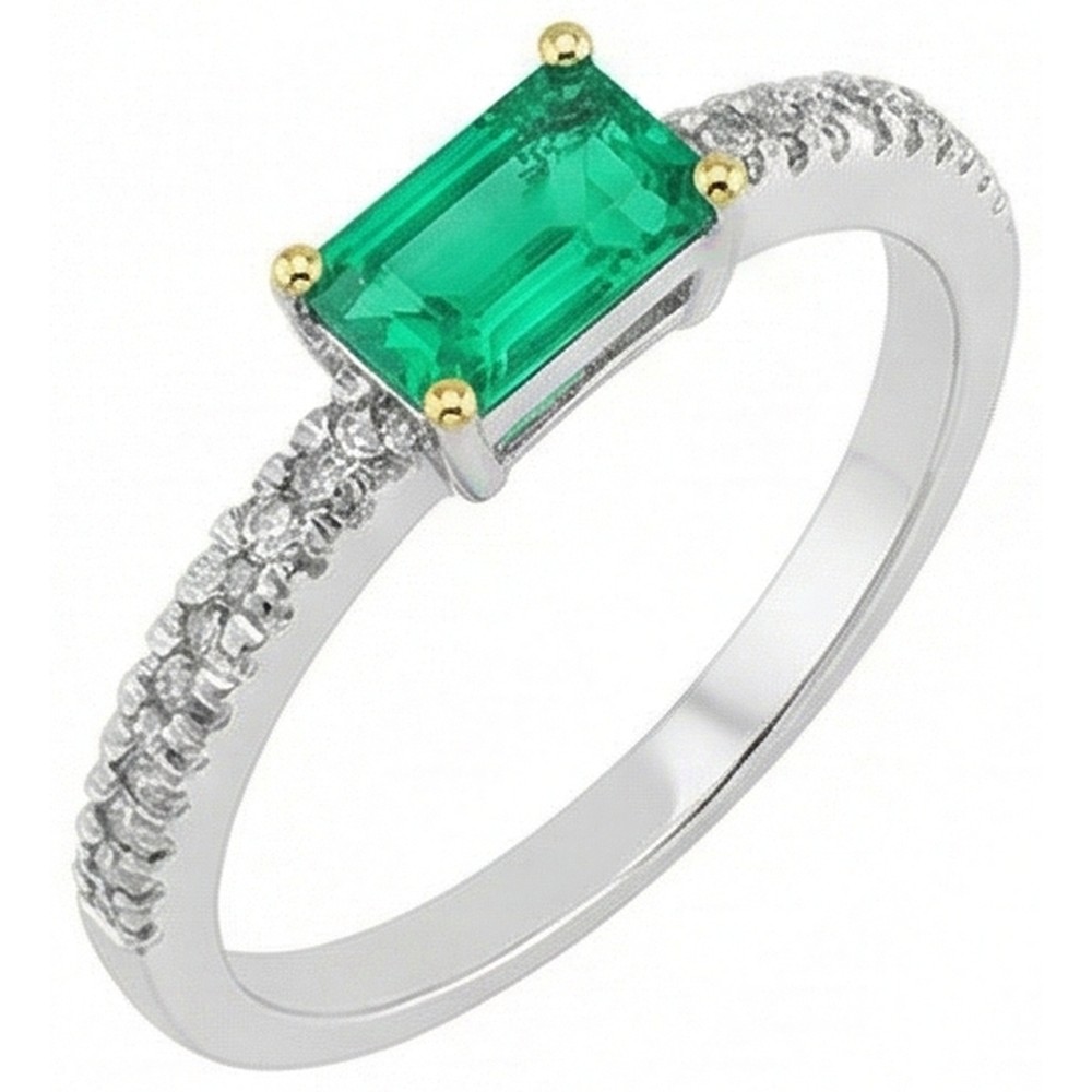 Erdgewonnener Kolumbianischer Smaragd Farbstein-Ring 1 Karat Zweifarbiges 14K Gold – Frontansicht