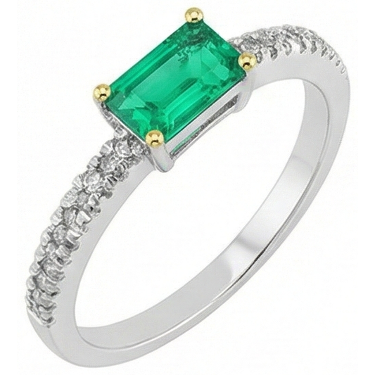 Erdgewonnener Kolumbianischer Smaragd Farbstein-Ring 1 Karat Zweifarbiges 14K Gold – Frontansicht