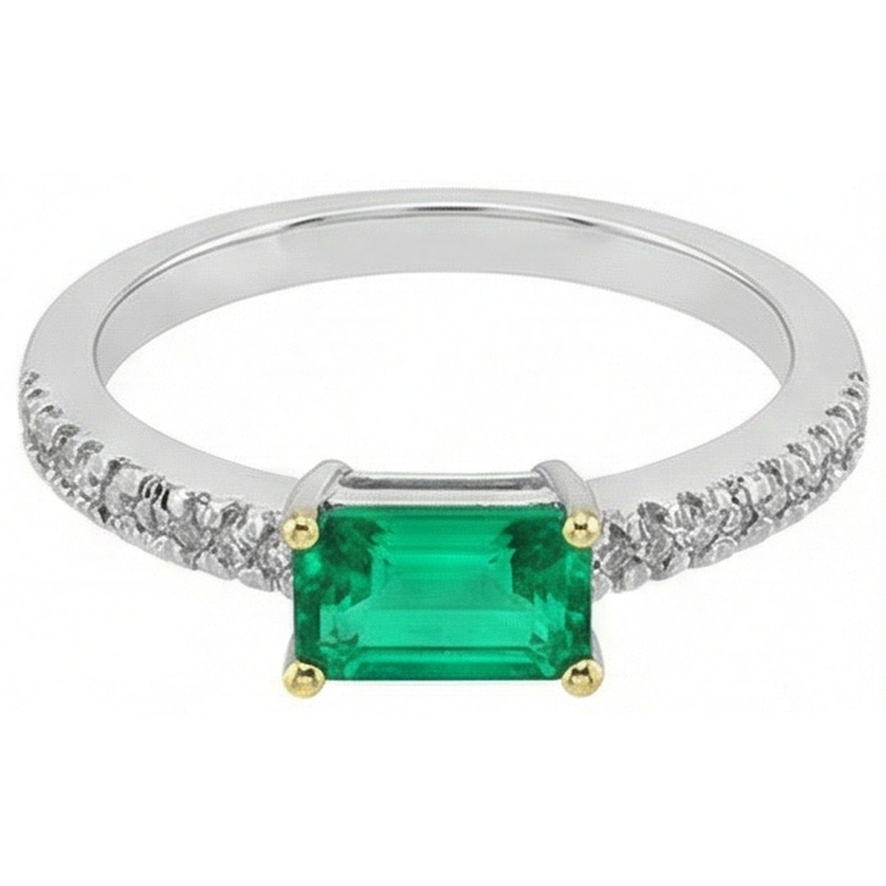 Kolumbianischer Smaragd Treppen-Schliff Farbstein-Ring in Zweifarbiges 14K Gold – Seitenansicht