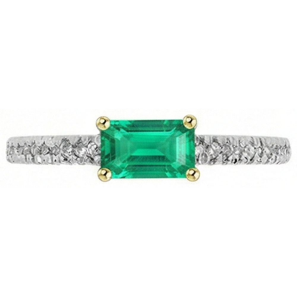 Treppen-Schliff Kolumbianischer Smaragd Ring in Zweifarbiges 14K Gold – Schrägansicht