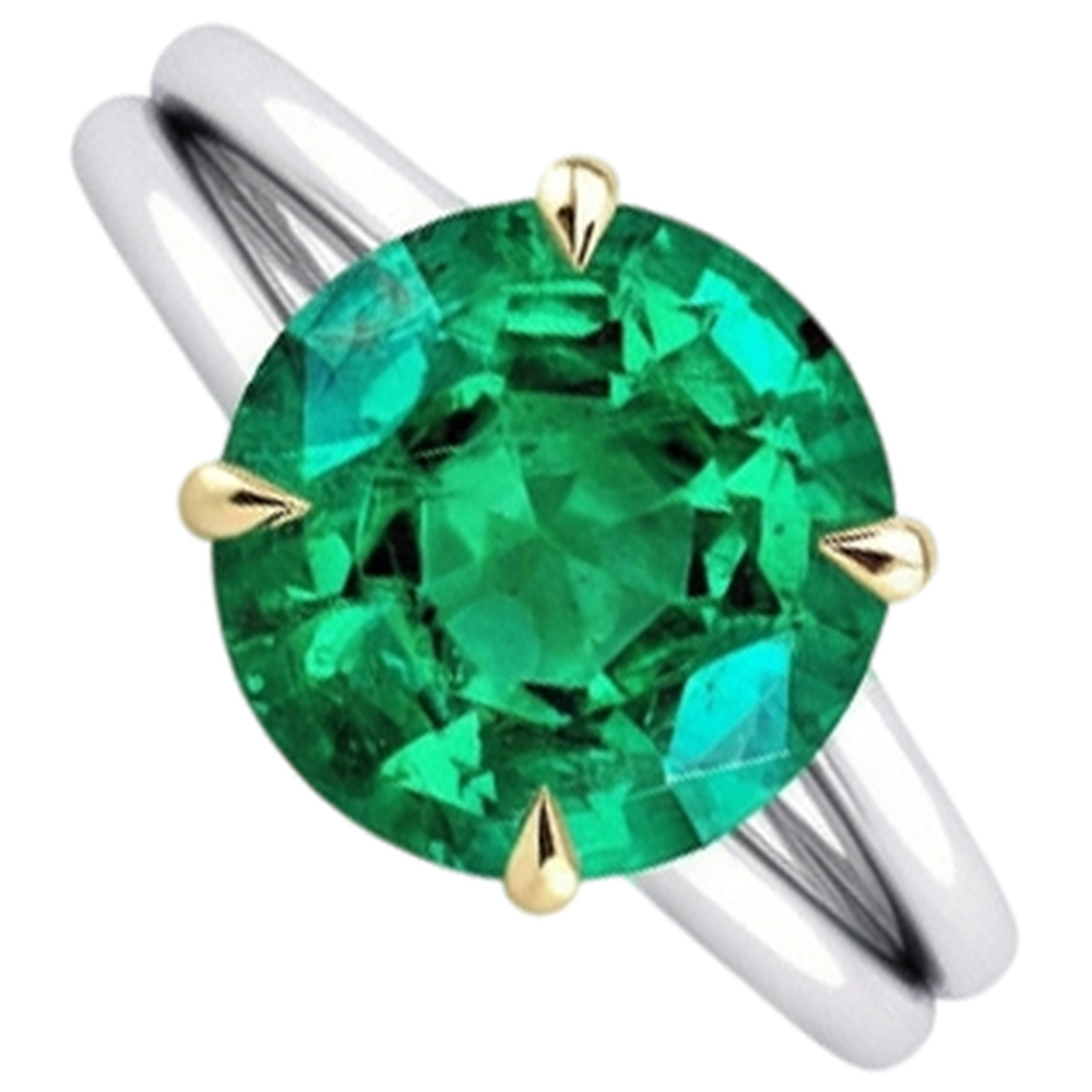 Edler Smaragd Farbstein-Ring 4-Karat 14 Karat Zweifarbig Gold – Seitenansicht