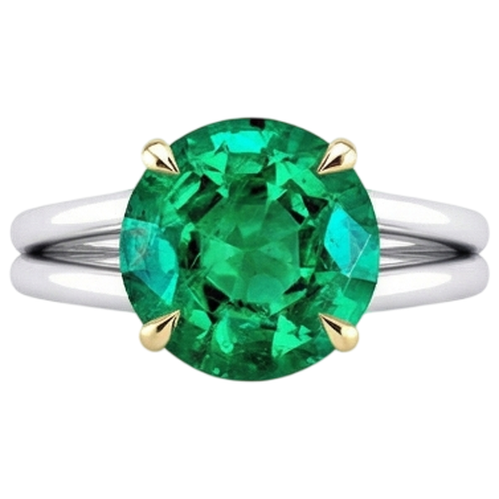 Brillantschliff Edler Smaragd Ring in 14 Karat Zweifarbig Gold – Schrägansicht