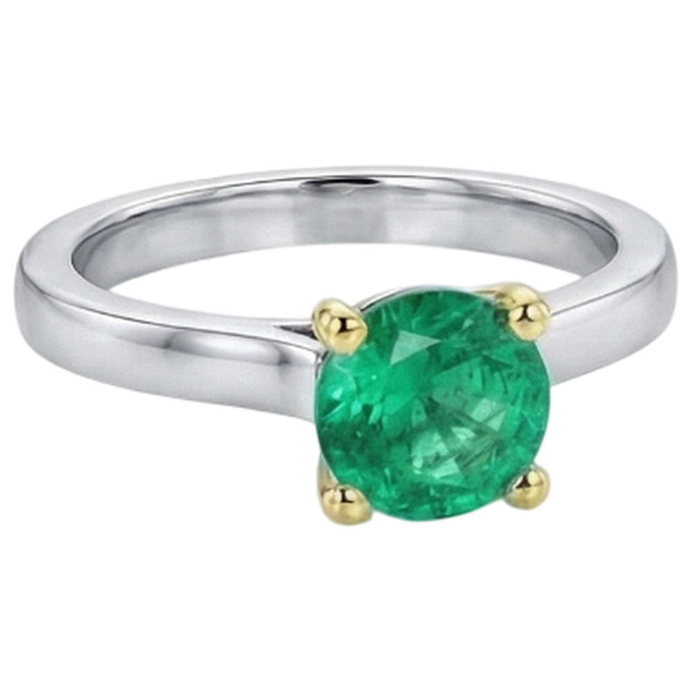 Schmuckstein-Ring Zweifarbiges 14K Gold mit Edler Smaragd – Draufsicht
