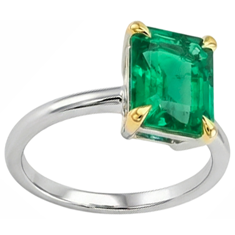 Authentischer Smaragd Schmuckstein-Ring 2 Karat Zweifarbiges 14K Gold – Seitenansicht