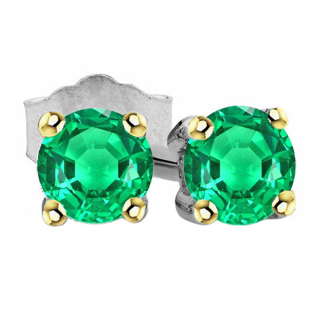 Edler Smaragd Rund-Brillant Gemstone Earring in Bicolor 14K Gold – Hauptansicht
