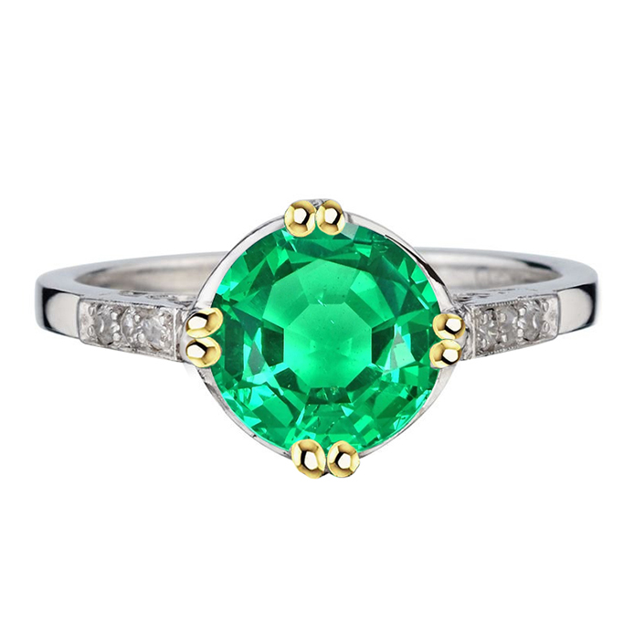 Edler Smaragd Schmuckstein-Ring 3,50-Karat 14 Karat Zweifarbig Gold – Hauptansicht