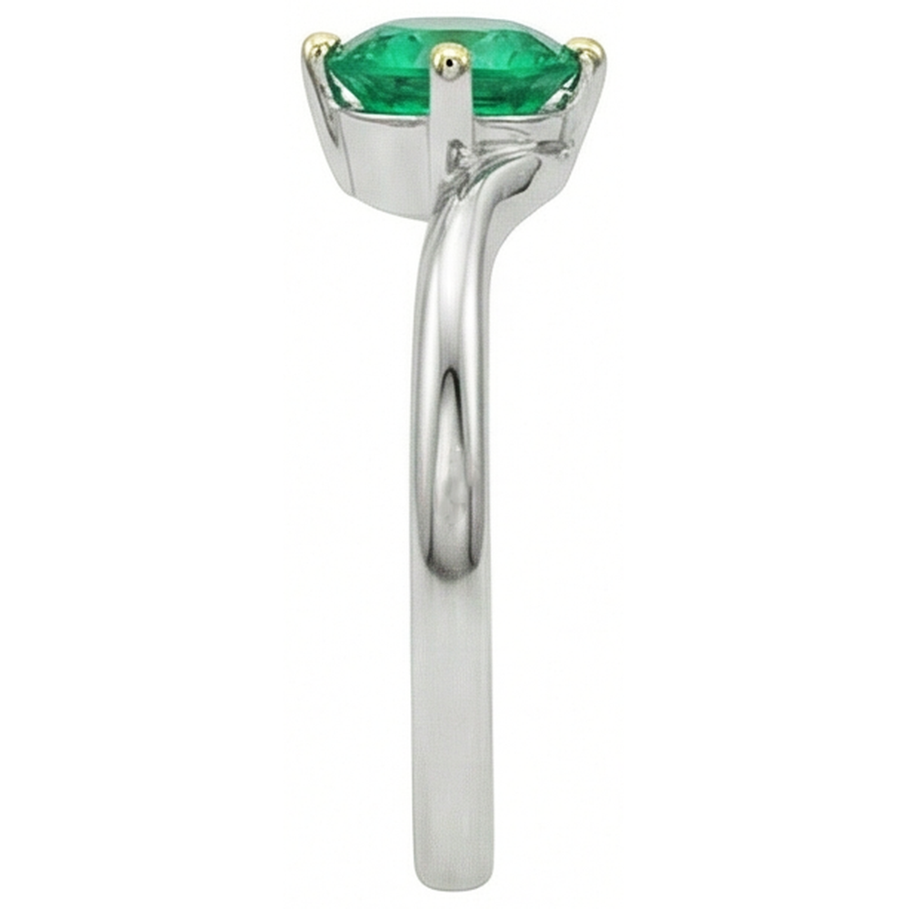 Kolumbianischer Smaragd Rund-Brillant Edelstein-Ring in Bicolor 14K Gold – Profilansicht