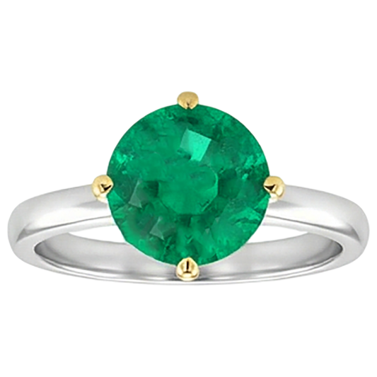 Kolumbianischer Smaragd Rund-Brillant Schmuckstein-Ring in Zweifarbiges 14K Gold – Frontansicht