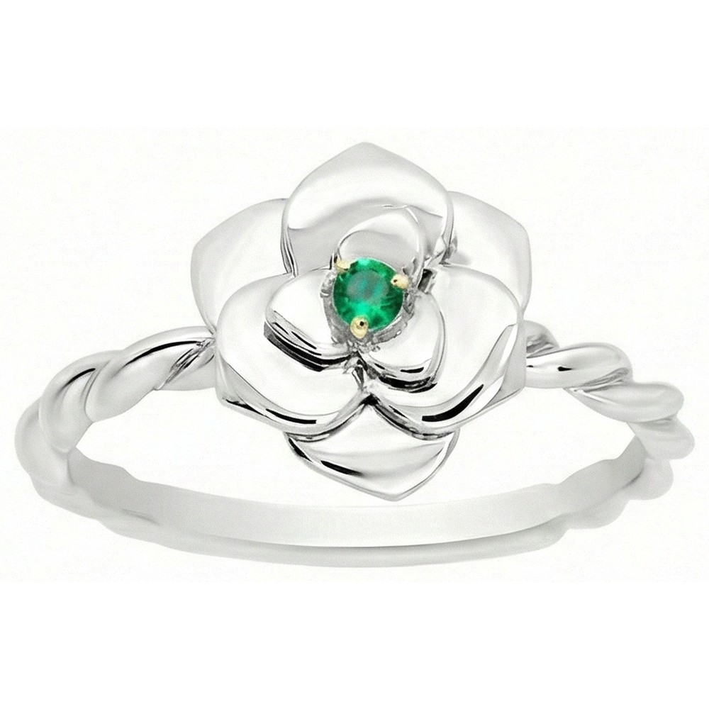 Edler Smaragd Rund-Brillant Edelstein-Ring in Bicolor 14K Gold – Frontansicht