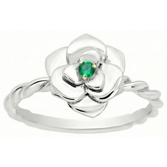 Edler Smaragd Rund-Brillant Edelstein-Ring in Bicolor 14K Gold – Frontansicht