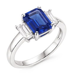 Smaragd 3 Stein Blauer Saphir Ehering 2,50 Karat Goldschmuck