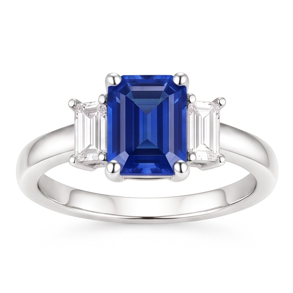 Smaragd 3 Stein Blauer Saphir Ehering 2,50 Karat Goldschmuck